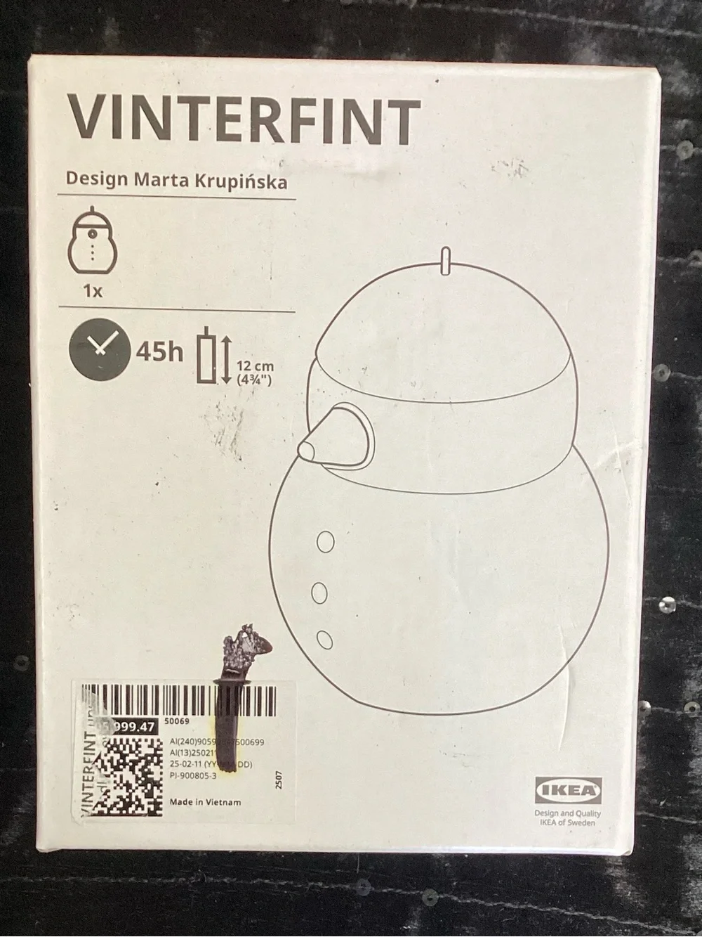 IKEA Blue and White Snowman Unscented Candle with Red Beak 4 3/4